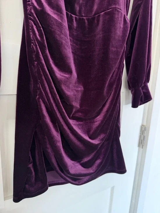 Cider Plum Velvet Ruched Long-Sleeve Mini Dress - Picture 4 of 5